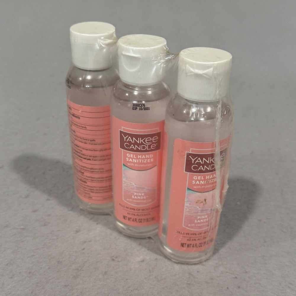 Yankee Candle Gel Hand Sanitizer 3-Pack Pink Sands 4oz Bottles Essential Oils
